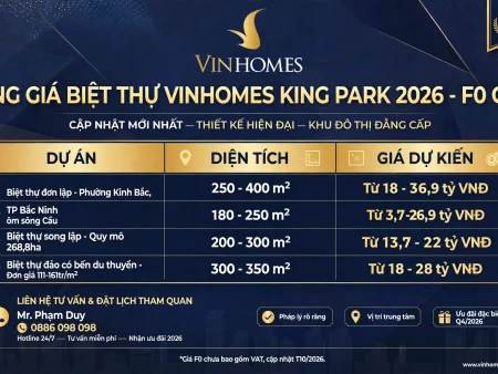 Bảng giá biệt thự Vinhomes King Park