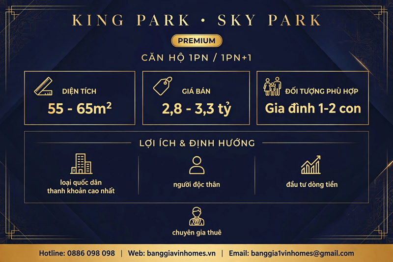 Bảng giá Căn hộ 1PN - 1PN+1 Sky Park Vinhomes King Park