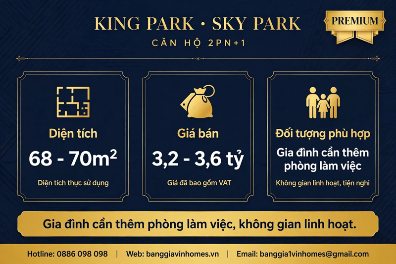Bảng giá Căn hộ 2PN+1 Sky Park Vinhomes King Park