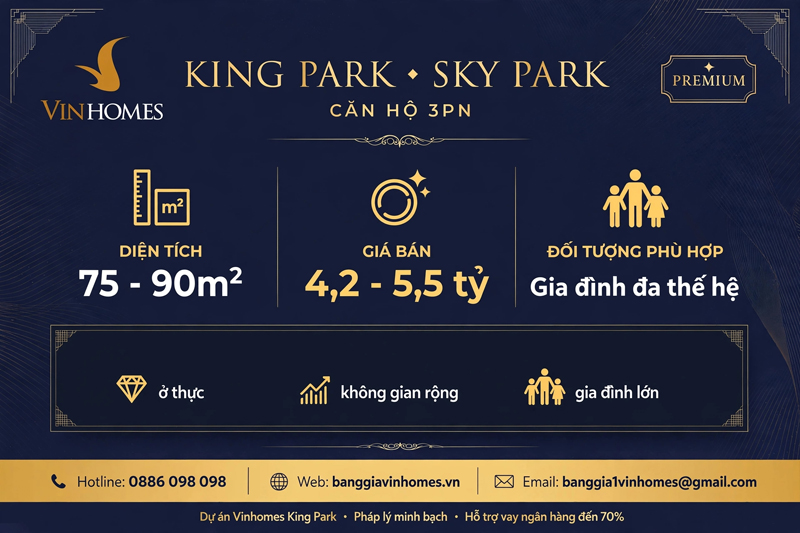 Bảng giá căn hộ 3PN Sky Park Vinhomes King Park