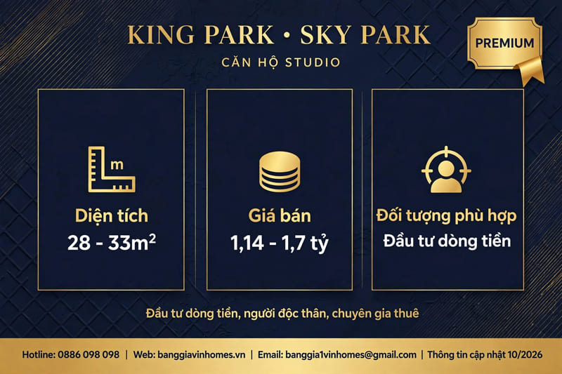 Bảng giá Căn hộ Studio Sky Park Vinhomes King Park