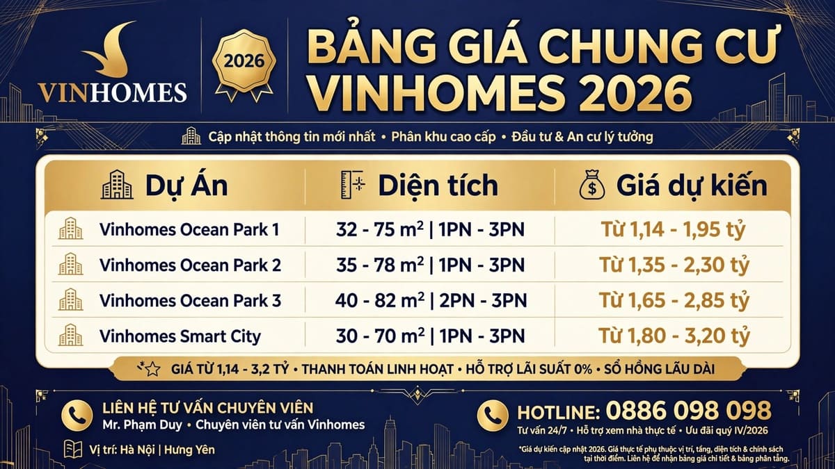 Bảng Giá Chung cư Vinhomes