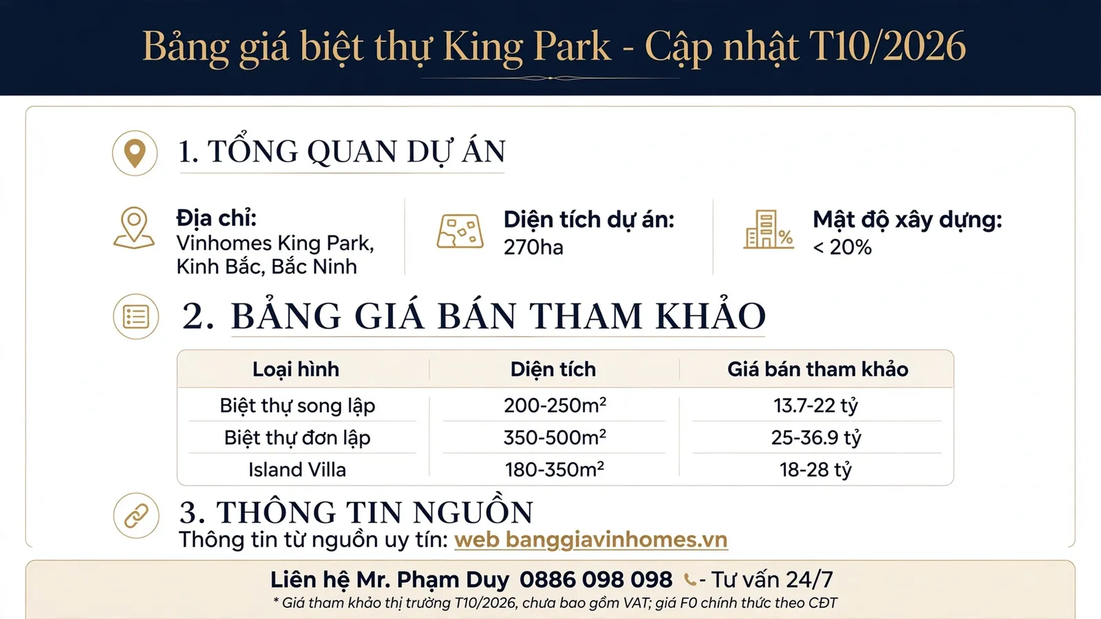 Bảng giá biệt thự King Park