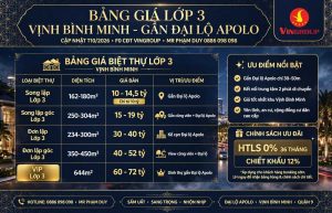 Bảng giá biệt thự Lớp 3 Vịnh Bình Minh (Gần đại lộ Apolo)