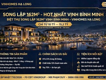 Giá Bán Biệt Thự Song Lập 162m2 Vịnh Bình Minh Vinhomes Hạ Long [Từ 10.8 Tỷ]