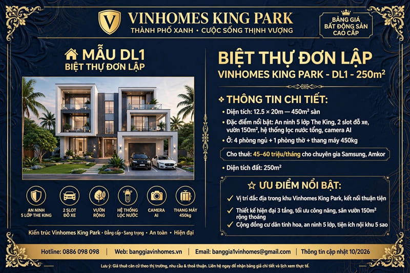 Biệt thự đơn lập Vinhomes King Park 250m2