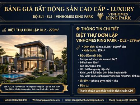 Biệt thự đơn lập Vinhomes King Park 279m2