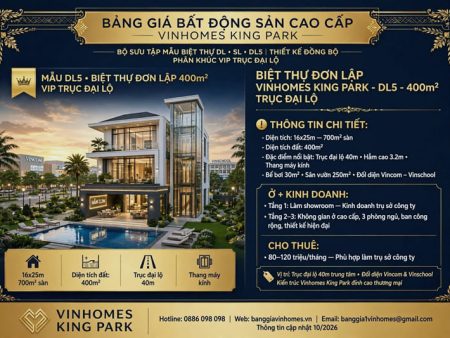 Biệt Thự Đơn Lập Vinhomes King Park 400m2