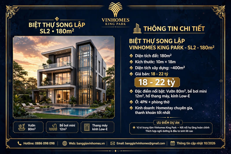 Biệt thự song lập Vinhomes King Park 180m2