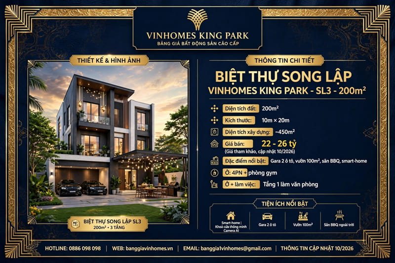 Biệt thự song lập Vinhomes  King Park 200m2