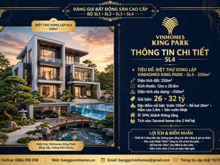 Biệt thự song lập Vinhomes King Park 250m2