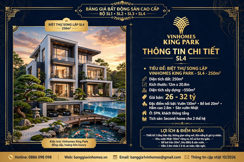Biệt thự song lập Vinhomes King Park 250m2