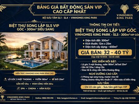Biệt thự song lập Vinhomes King Park Vip 300m2