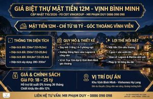 Giá biệt thự Vịnh Bình Minh mặt tiền 12m Vinhomes Hạ Long
