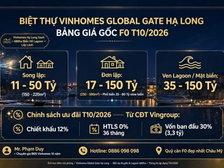 Giá gốc Biệt Thự Vinhomes Global Gate Hạ Long