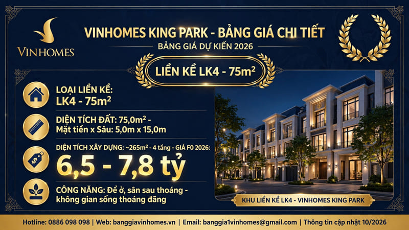 Liền Kề Vinhomes King Park 75m2