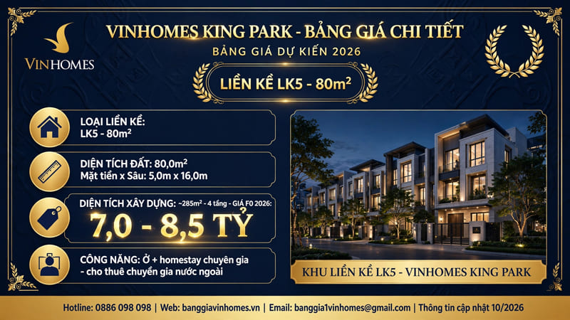 Liền kề Vinhomes King Park 80m2