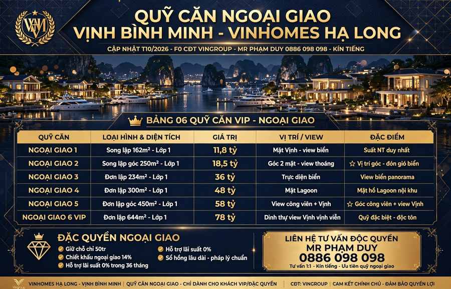 Quỹ căn biệt thự Vịnh Bình Minh Vinhomes Hạ Long giá tốt nhất thị trường