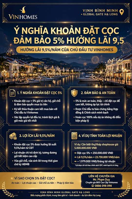 Ý Nghĩa Khoản Đặt Cọc Đảm Bảo 5% Hưởng Lãi 9,5%/Năm Của CĐT Vinhomes