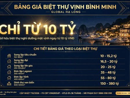 Bảng giá biệt thự Vịnh Bình Minh Vinhomes Global Gate Hạ Long mới nhất