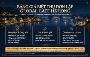 bảng giá biệt thự đơn lập global gate hạ long