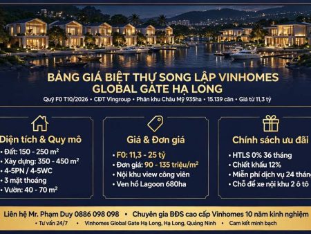 bảng giá biệt thự song lập vinhomes global gate hạ long