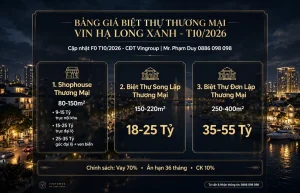 bảng giá biệt thự thương mại vin hạ long xanh