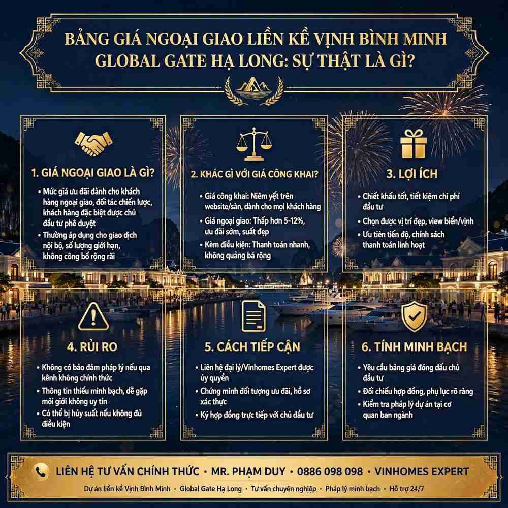 Bảng Giá Ngoại Giao Liền Kề Vịnh Bình Minh Global Gate Hạ Long: Sự Thật Là Gì?