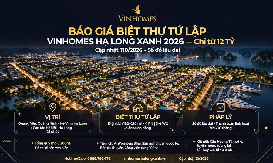 báo giá biệt thự tứ lập vinhomes hạ long xanh 2026