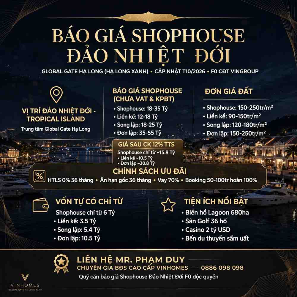 Báo giá Shophouse đảo nhiệt đới Global Gate Hạ Long (Hạ Long Xanh)