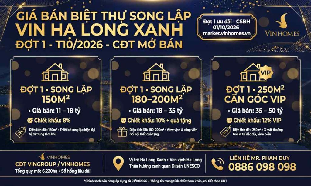 giá bán biệt thự song lập vin hạ long xanh đợt 1