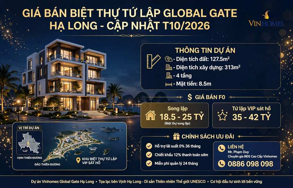 giá bán biệt thự tứ lập global gate hạ long