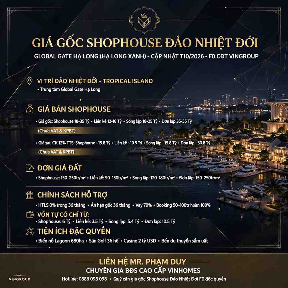 Giá gốc Shophouse đảo nhiệt đới Global Gate Hạ Long (Hạ Long Xanh)