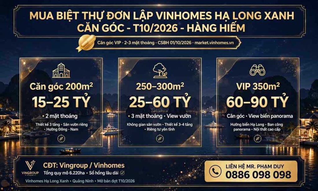 mua biệt thự đơn lập vinhomes hạ long xanh căn góc