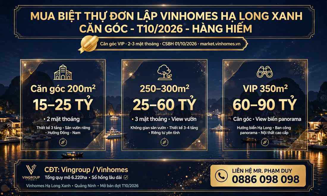 mua biệt thự đơn lập vinhomes hạ long xanh căn góc