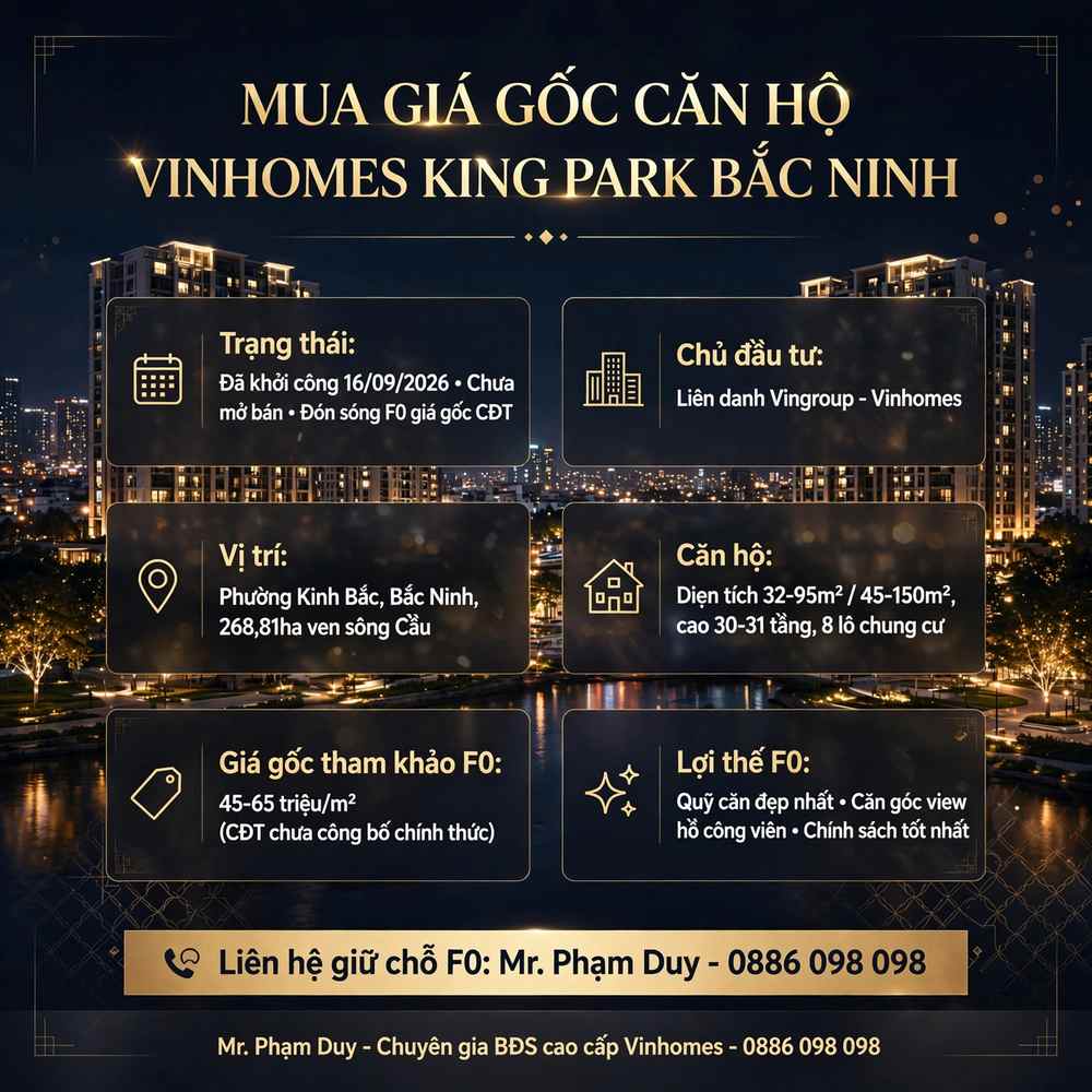 Mua giá gốc căn hộ Vinhomes King Park Bắc Ninh