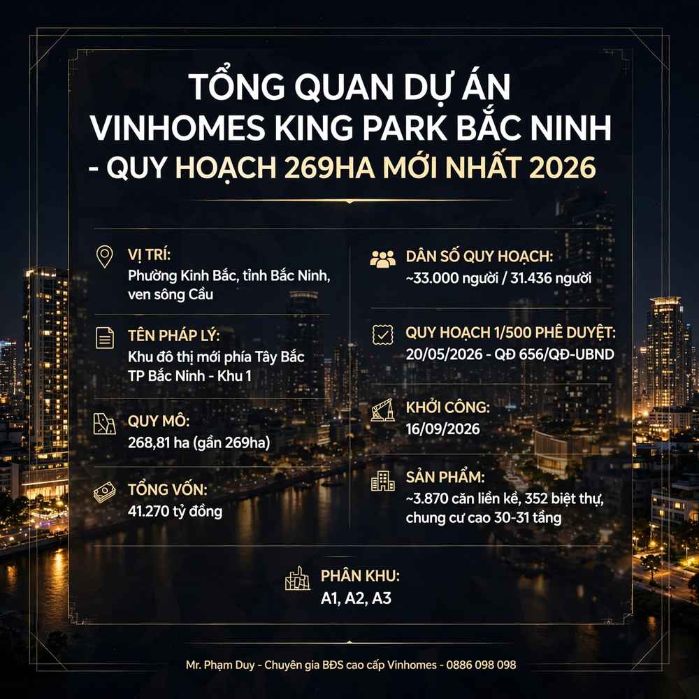 Tổng quan dự án Vinhomes King Park Bắc Ninh Quy Hoạch 269ha Mới Nhất 2026